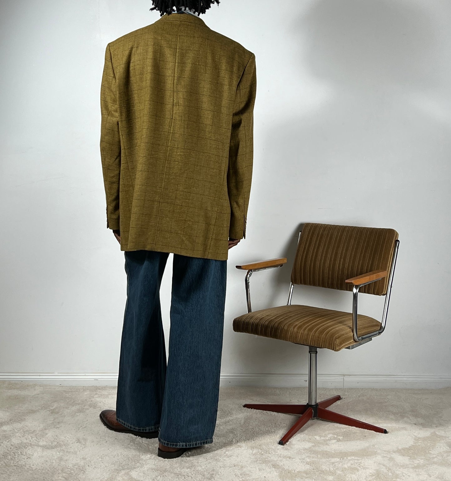 Vintage Blazer kariert in Dunkelgelb