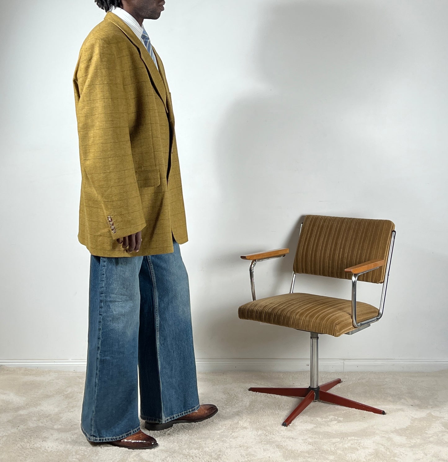 Vintage Blazer kariert in Dunkelgelb