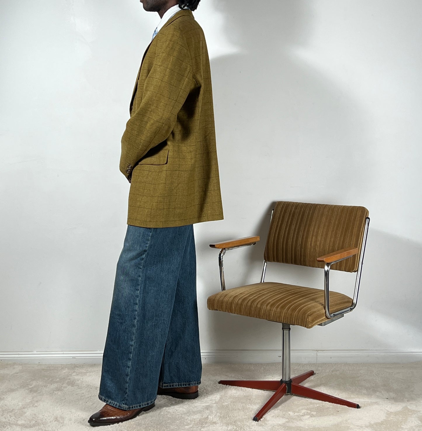 Vintage Blazer kariert in Dunkelgelb